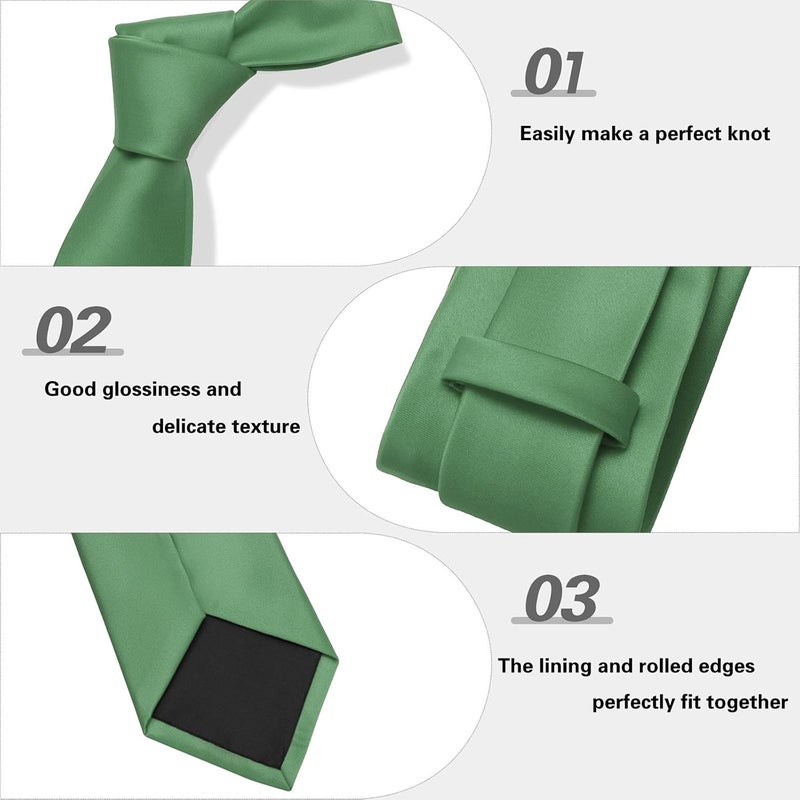 pensee Men's Tie Set Solid Pure Color 3.15" (8CM) Classic Formal Plain Necktie and Pocket Square Set For Men - Image 5